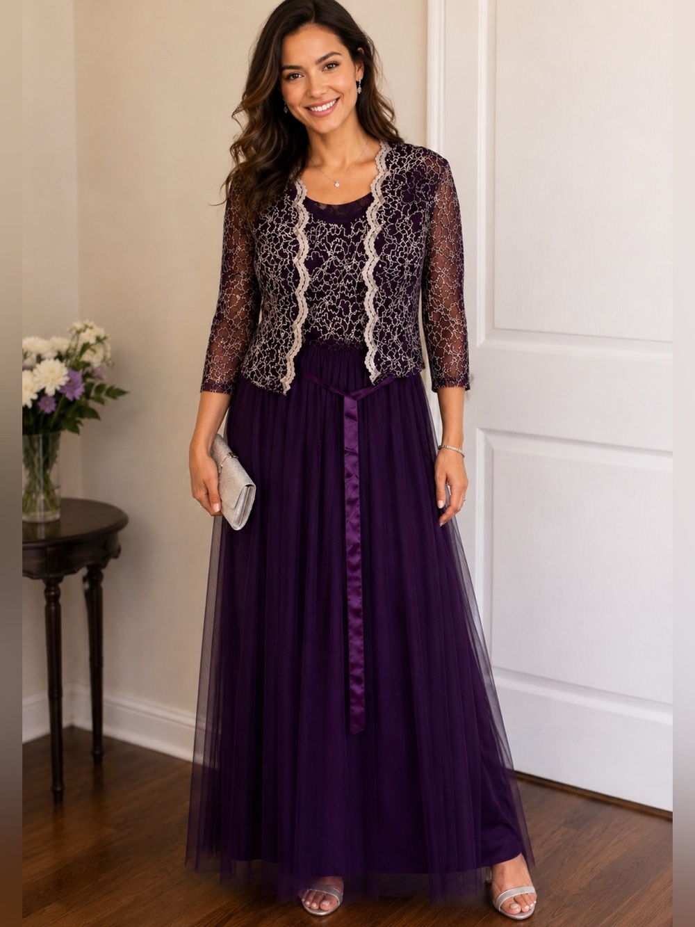 Candalite sequin lace maxi dress with jacket